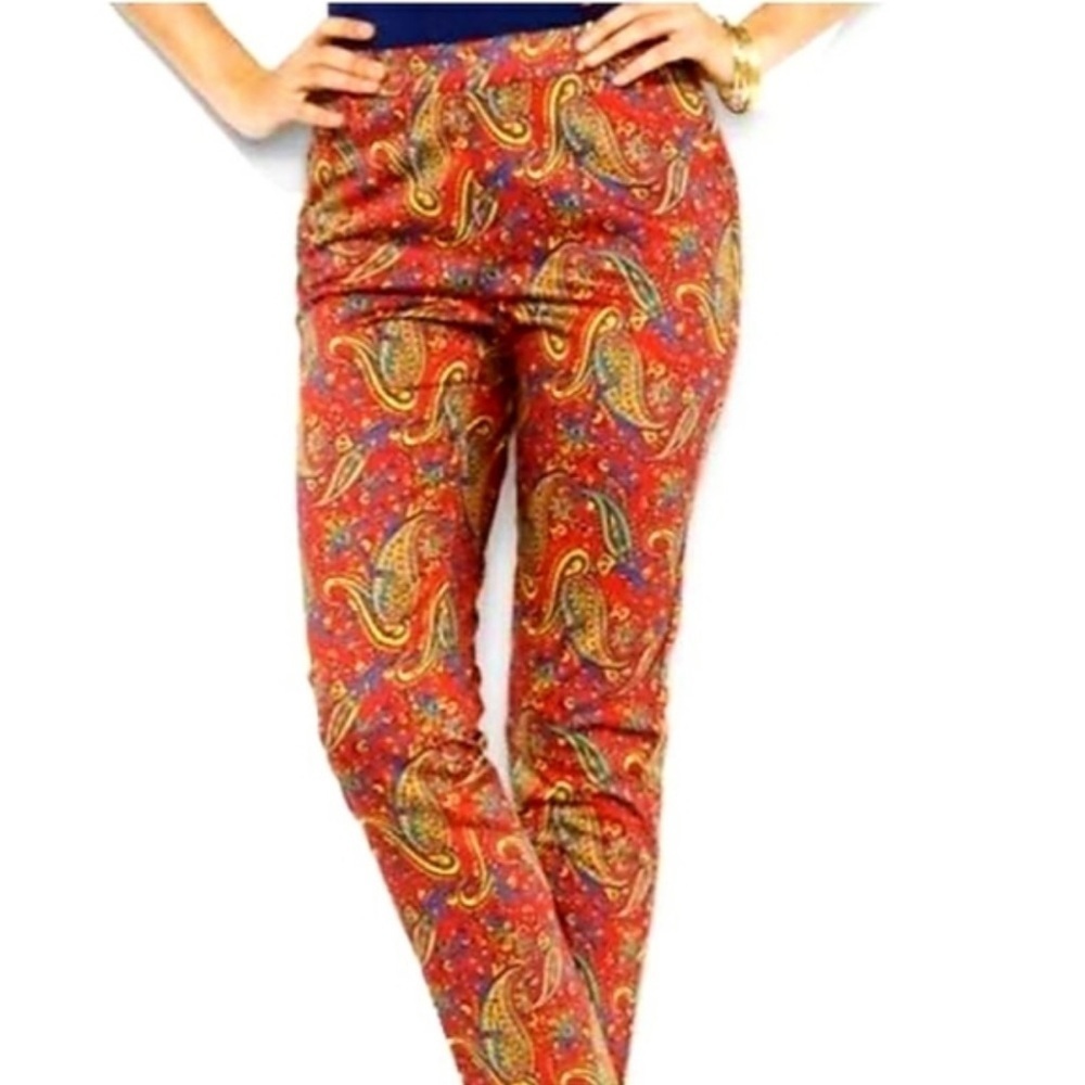 Lauren Ralph Lauren Vibrant Red Paisley Ankle Pants Preppy Business Size 10